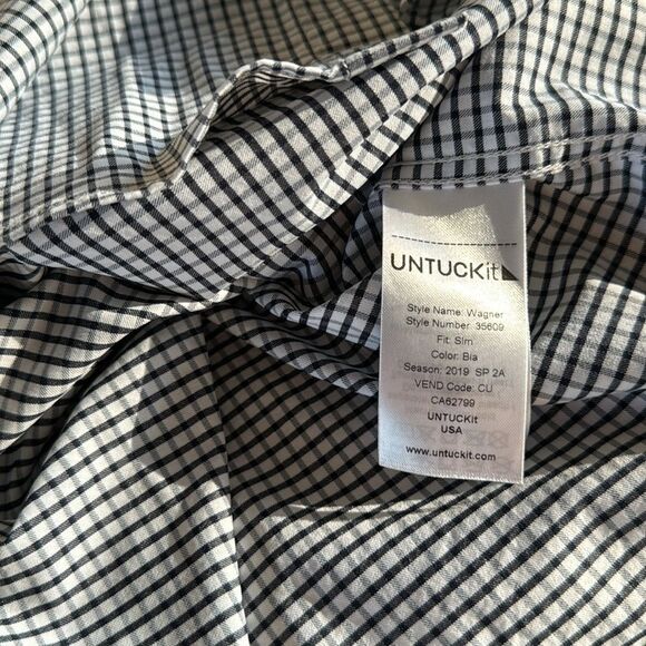 UNTUCKit Wagner black/white check slim fit button shirt. Light stretch. Large - Picture 8 of 9